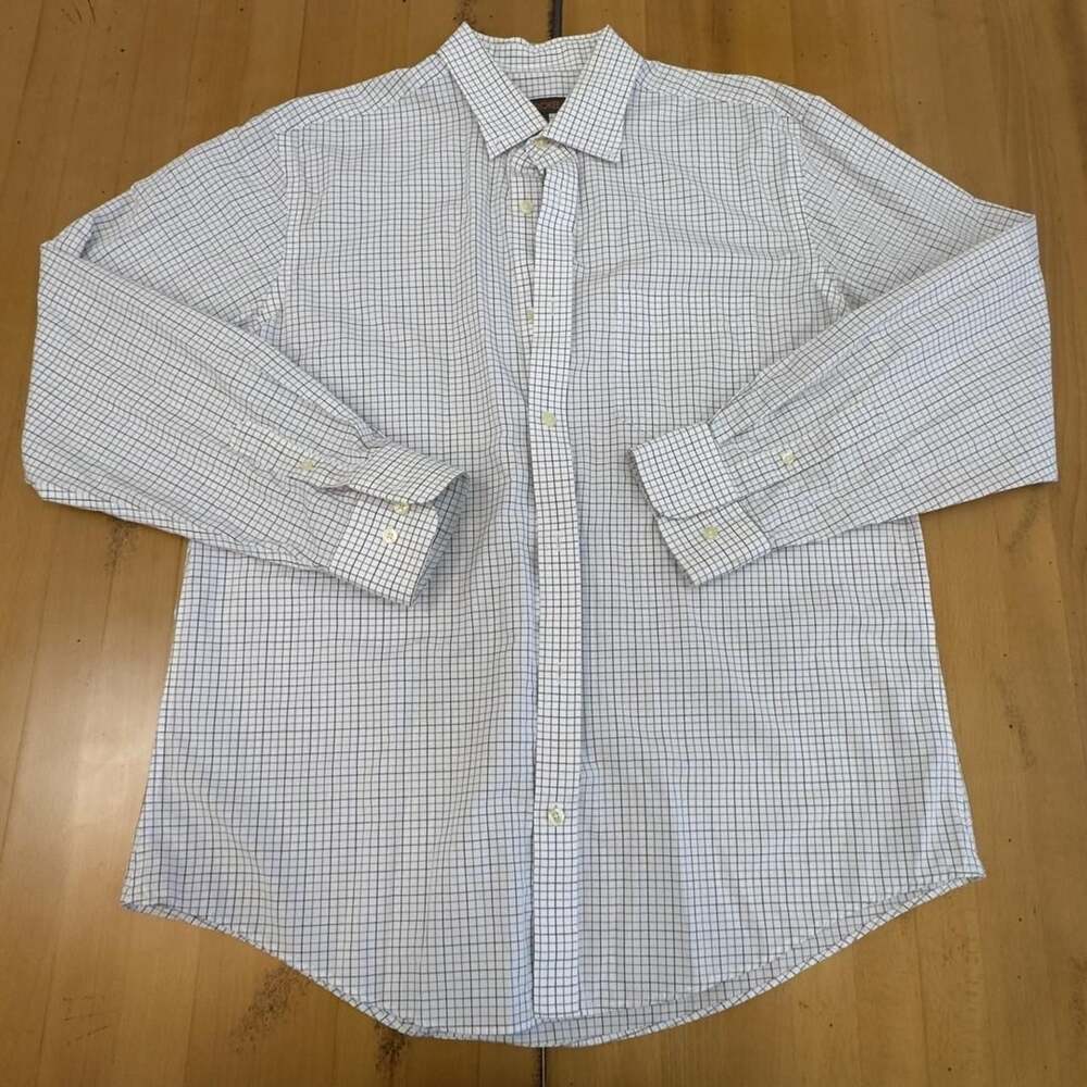 Cherokee Long Sleeve Button-Down Shirt Size L White Brown Check